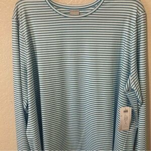 Chico's Blue and White Striped Long Sleeve Tee